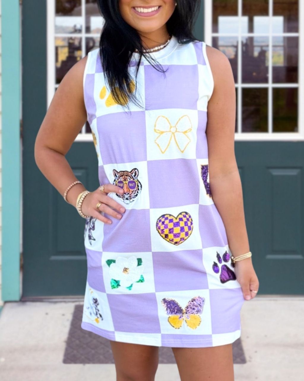 Tigers Game Day Sequin Plaid Sleeveless Dress