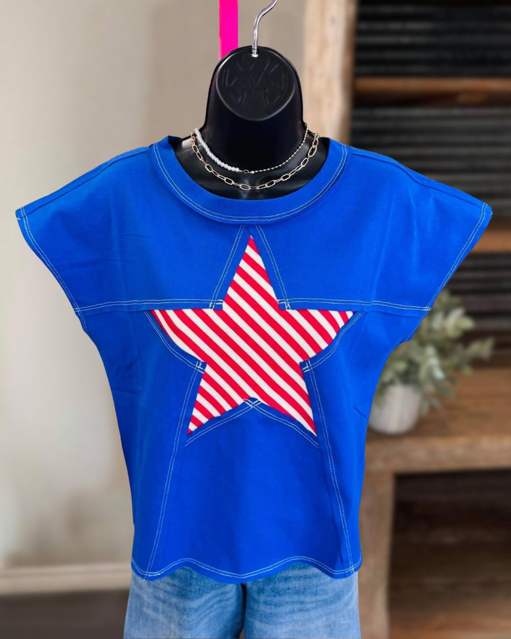 Star Patchwork Crewneck Top