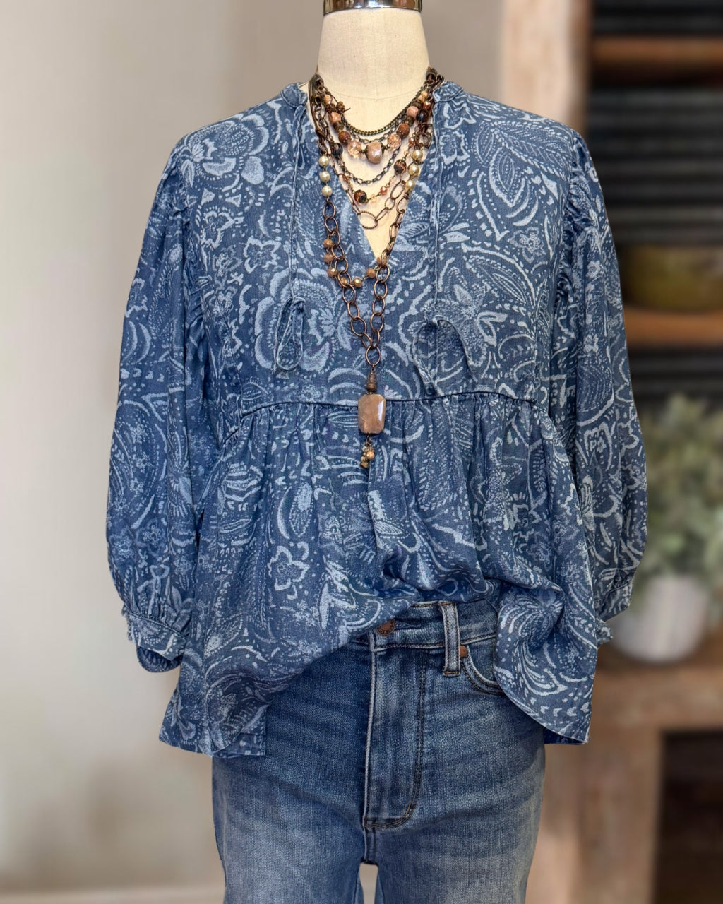 Paisley Denim Jacquard Top