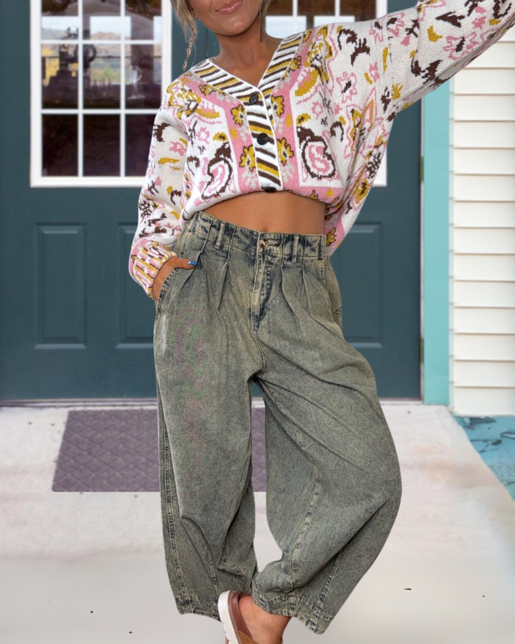 Trendy Denim Barrel Pants