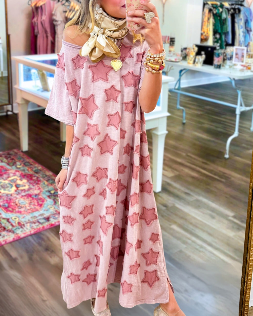 Star Embroidered Patch Maxi Dress