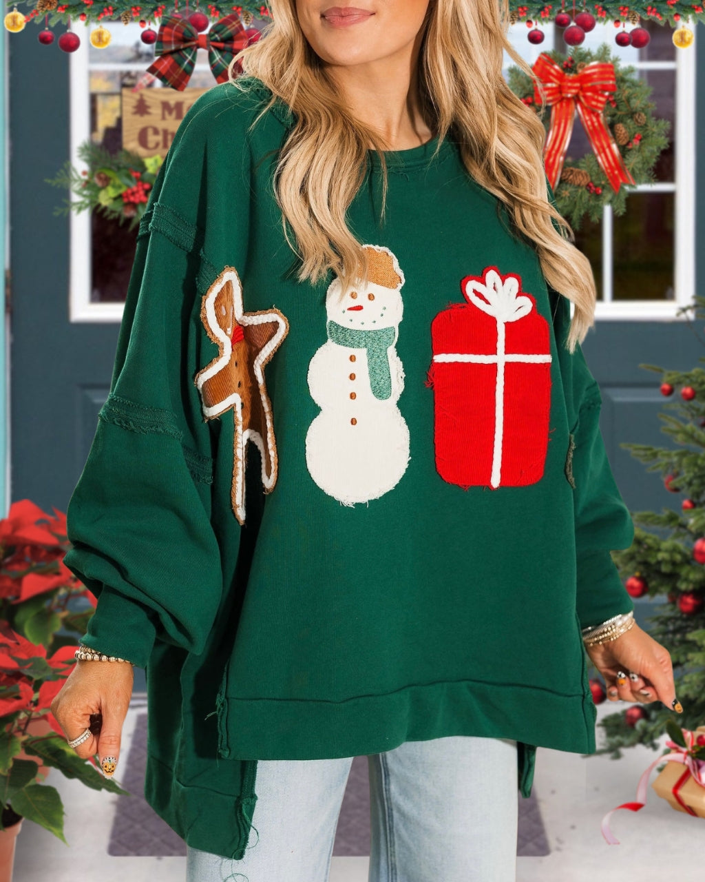 Christmas Embroidered Patch Pullover