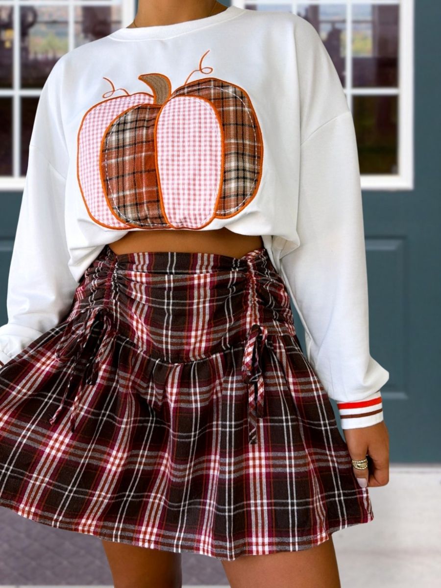 Brushed Flannel Plaid Ruffle Skirt