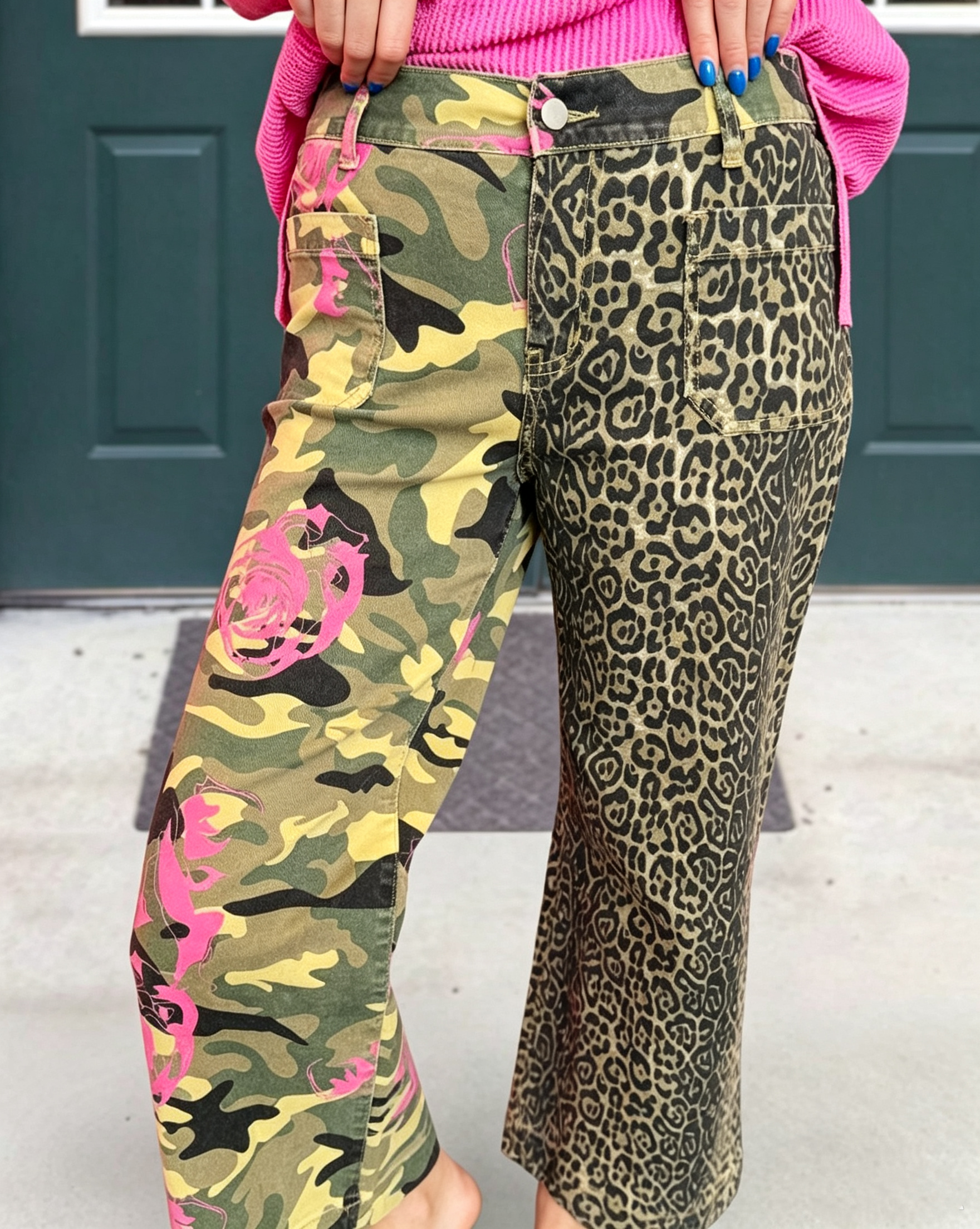 Rose Camouflage Leopard Patchwork Pants