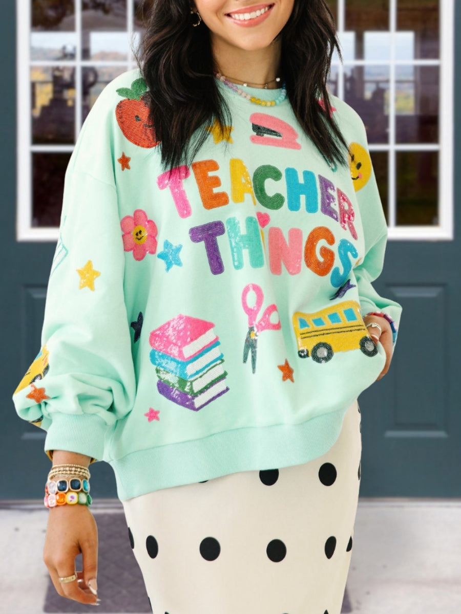 Teacher Things Sequin Pullover