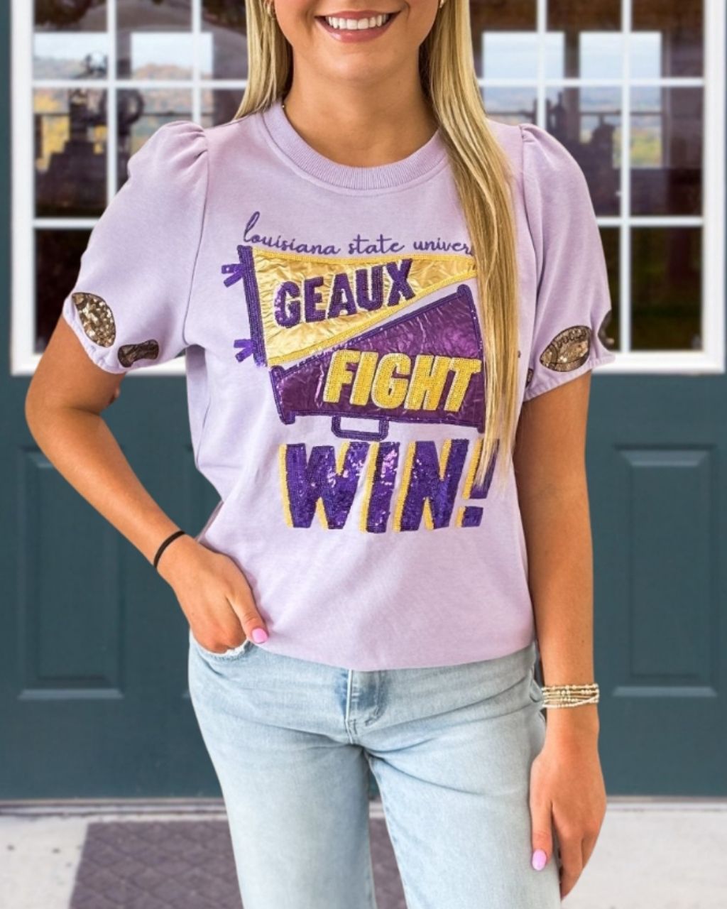 "GEAUX FIGHT WIN" Sequin T-Shirt