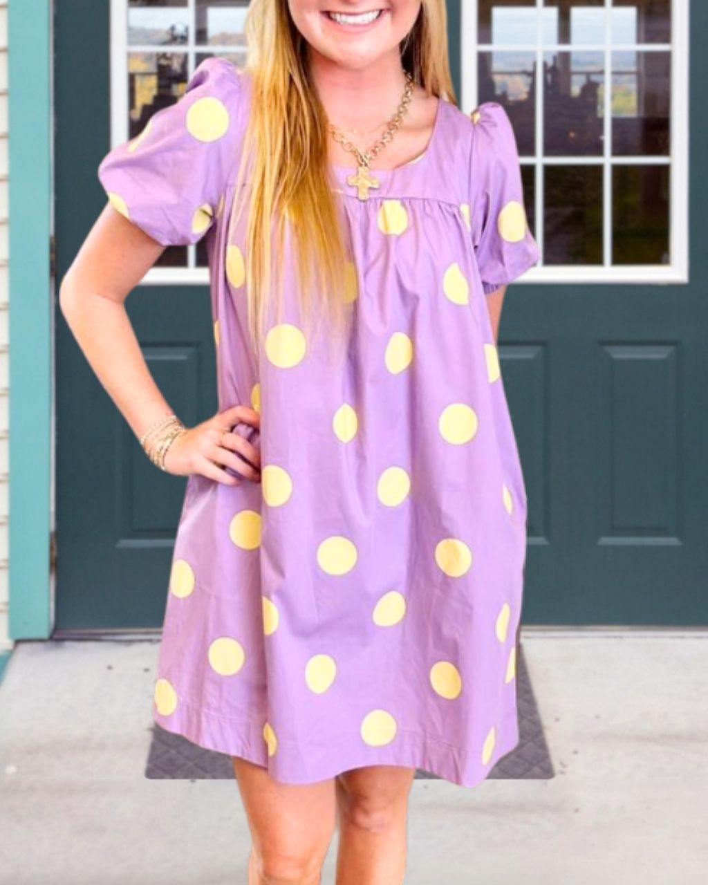 Polka-dot Puff-sleeve Mini Dress