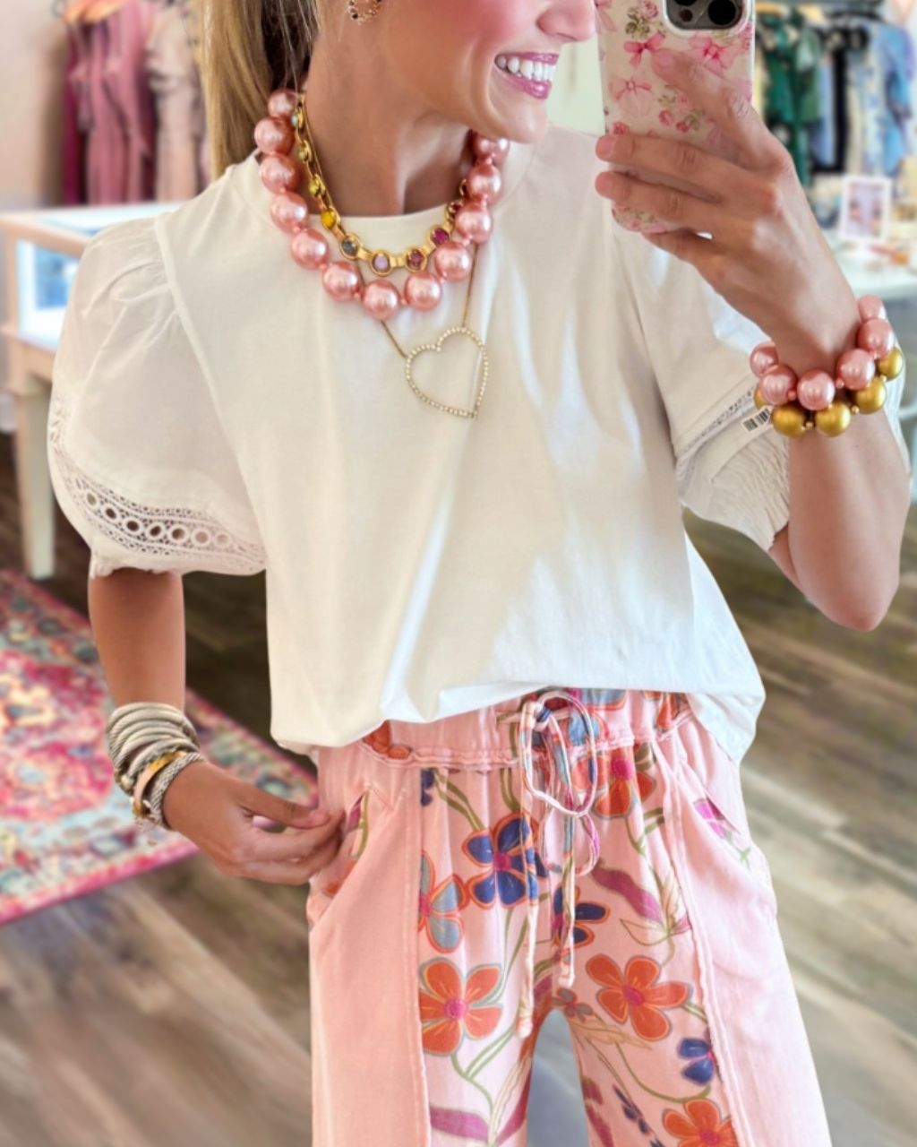 Lace-Trimmed Puff-Sleeve Top
