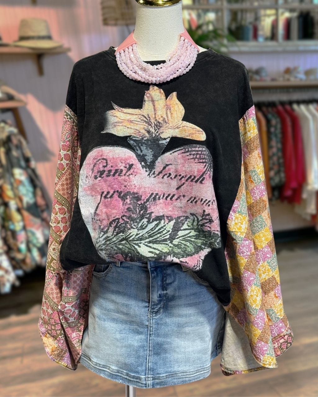 Vintage Washed Heart Patchwork Top