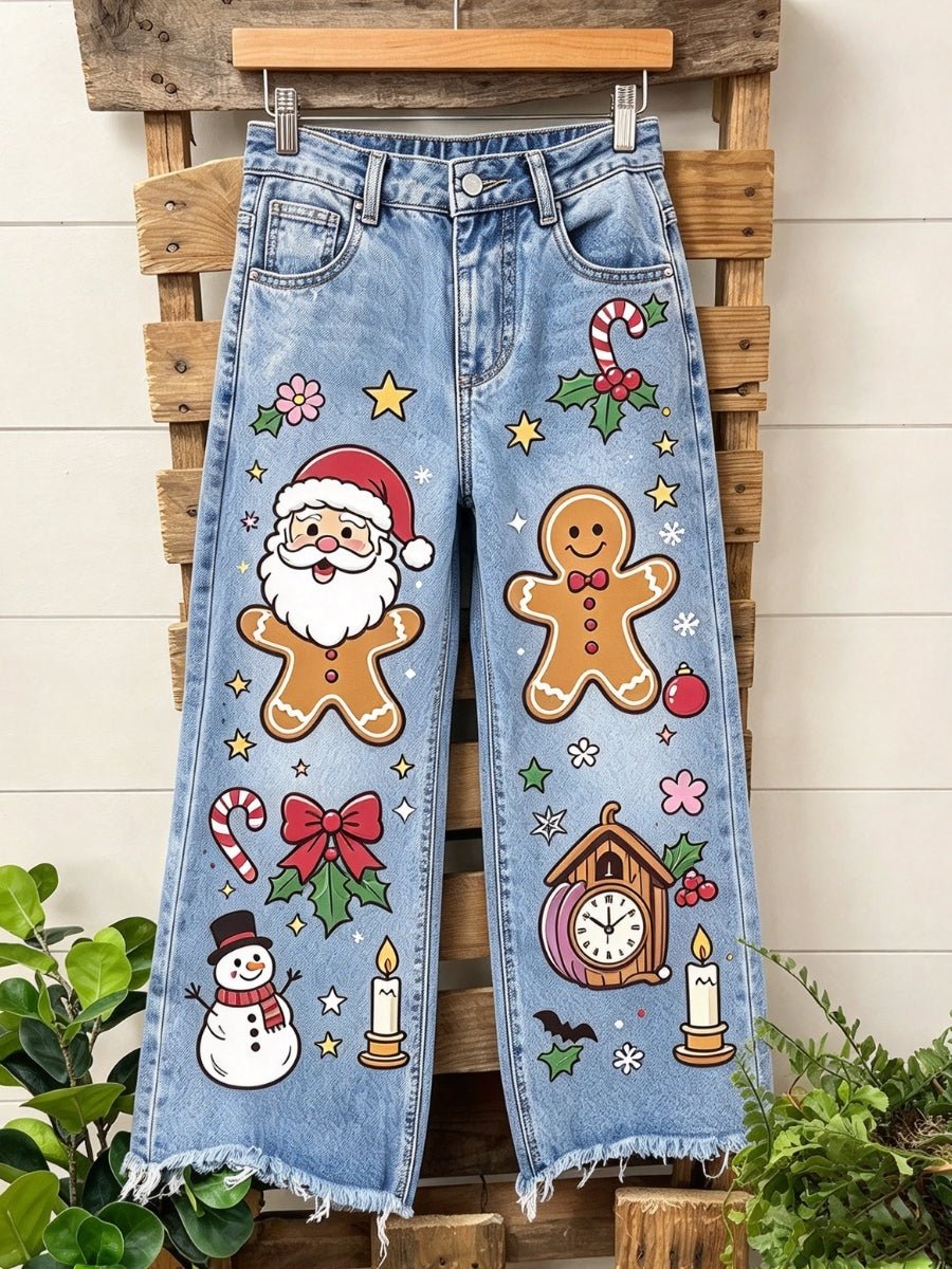 Cartoon Santa Claus Gingerbread Man Pants