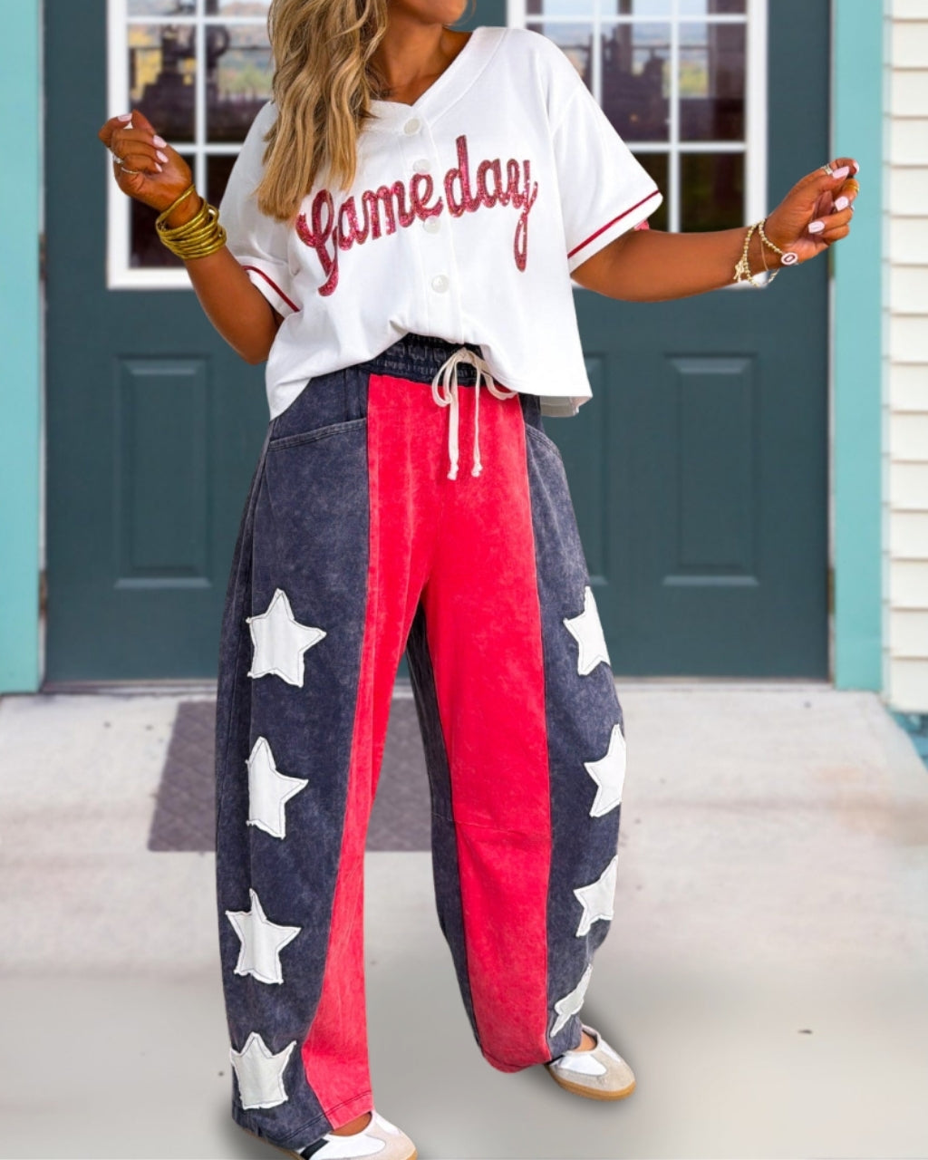 Gameday Retro Star Embroidered Patchwork Pants