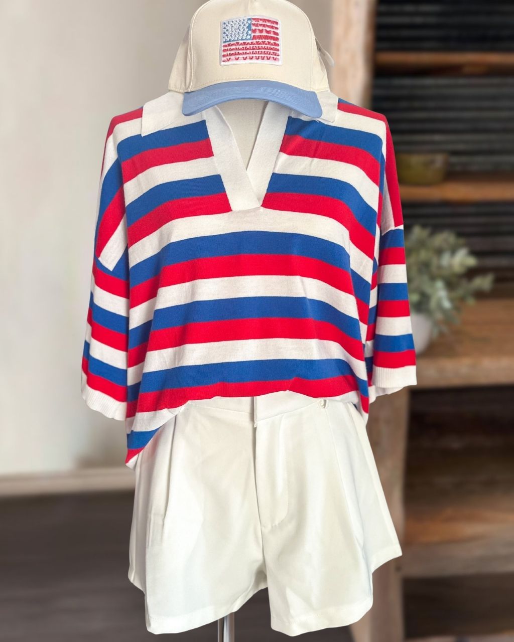 Color-block Striped V-neck Top