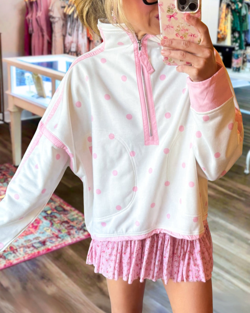 Chic Polka-dot Half-zip Pullover