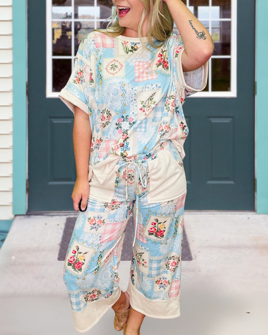 Casual Floral-Panel Matching Set