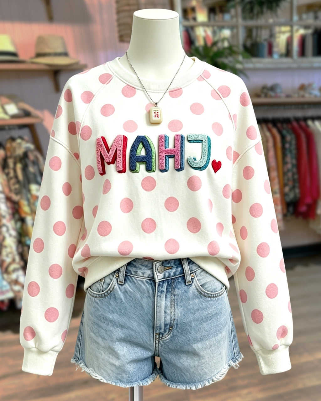 MAHJ Embroidered Polka-Dot Sweatshirt