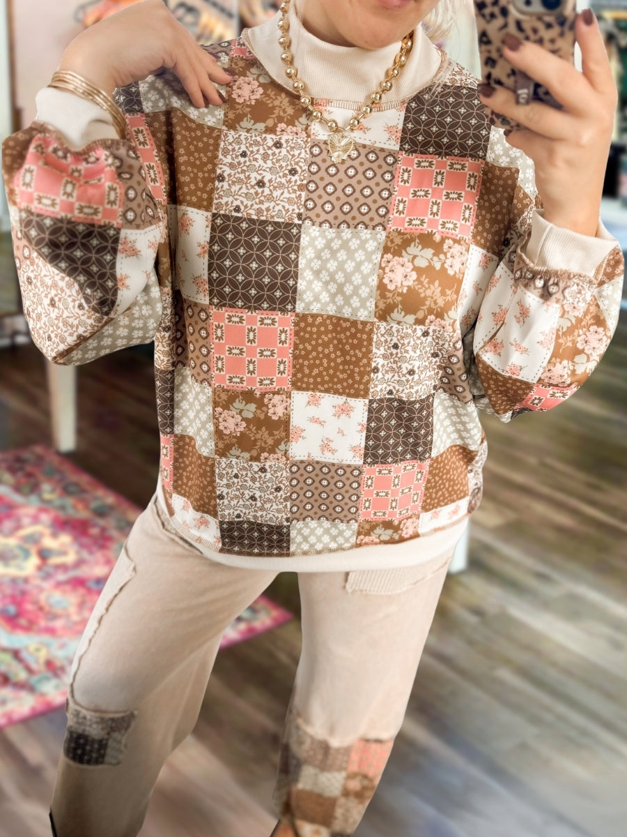 Vintage Style Floral Patchwork Pullover