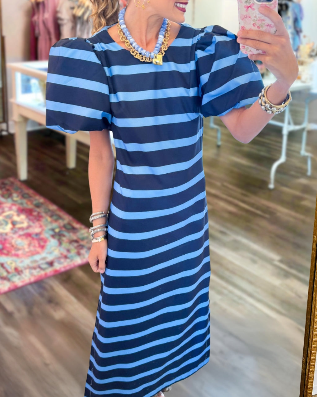 Breeze Puff Sleeve Stripe Maxi Dress