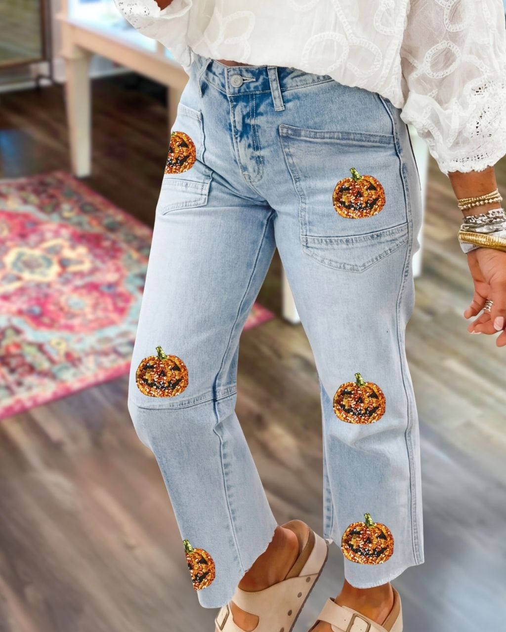 Halloween Pumpkin Sequin Jeans