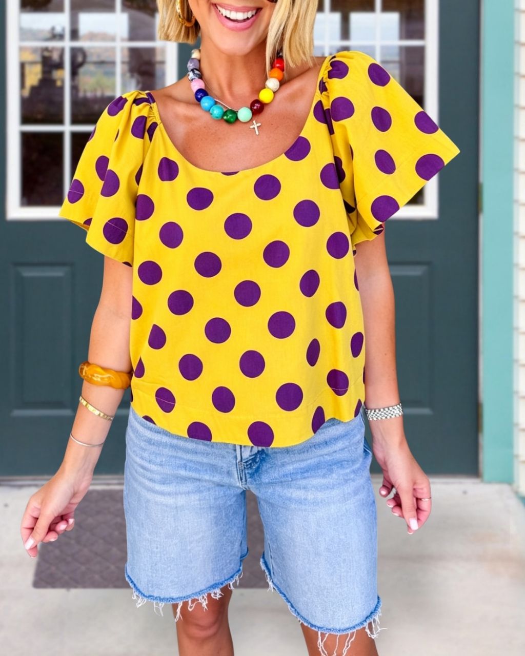 Polka-dot U-neck Top