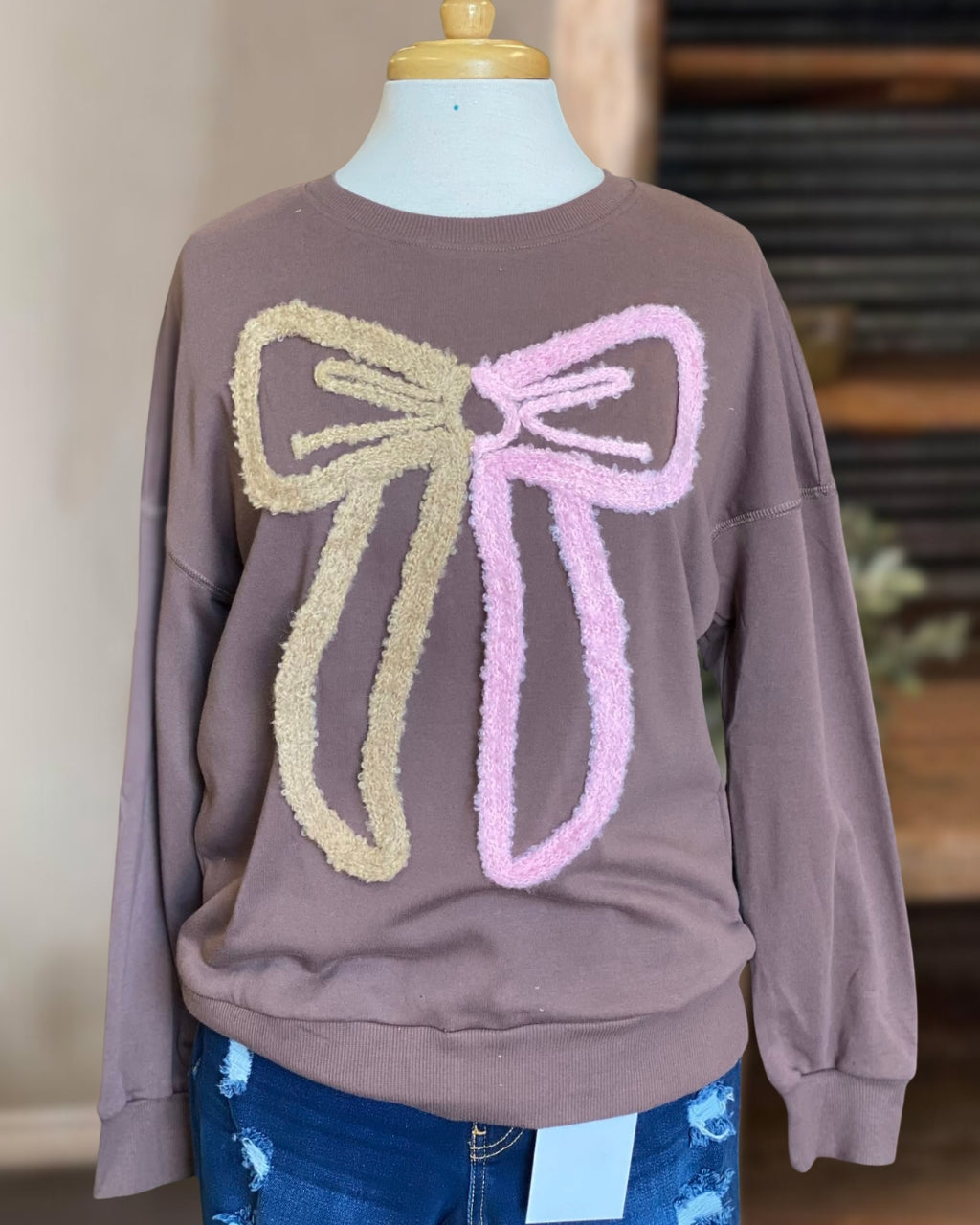 Cute Embroidered Bow Towel Sweatshirt
