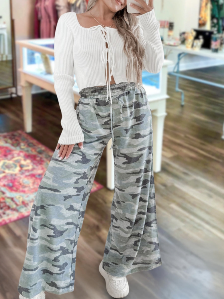 Comfortable Camouflage Wide-Leg Pants