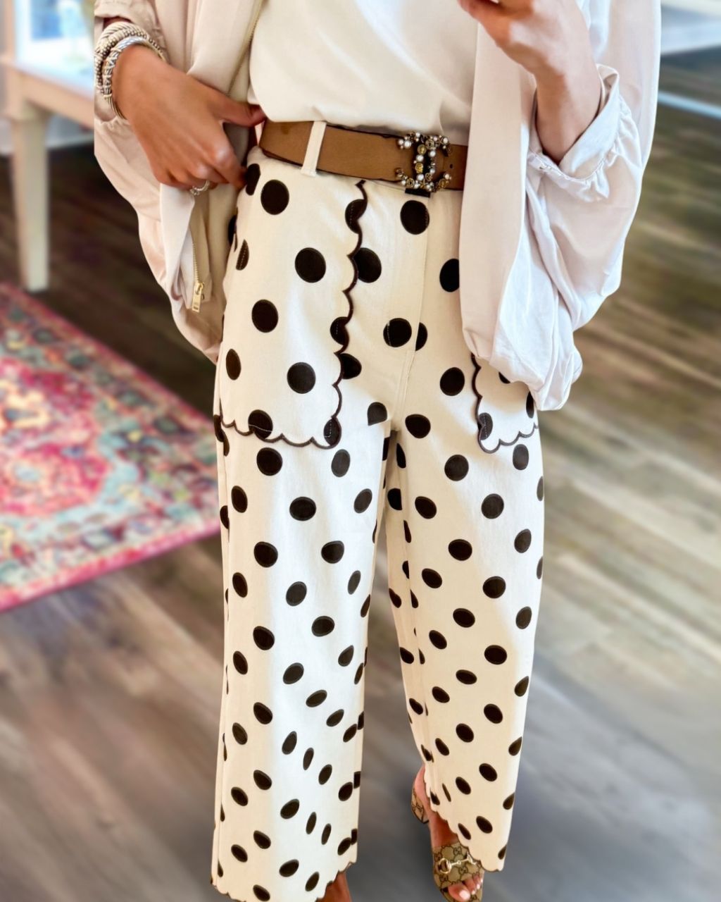 Polka Dot Wavy Trim Pants