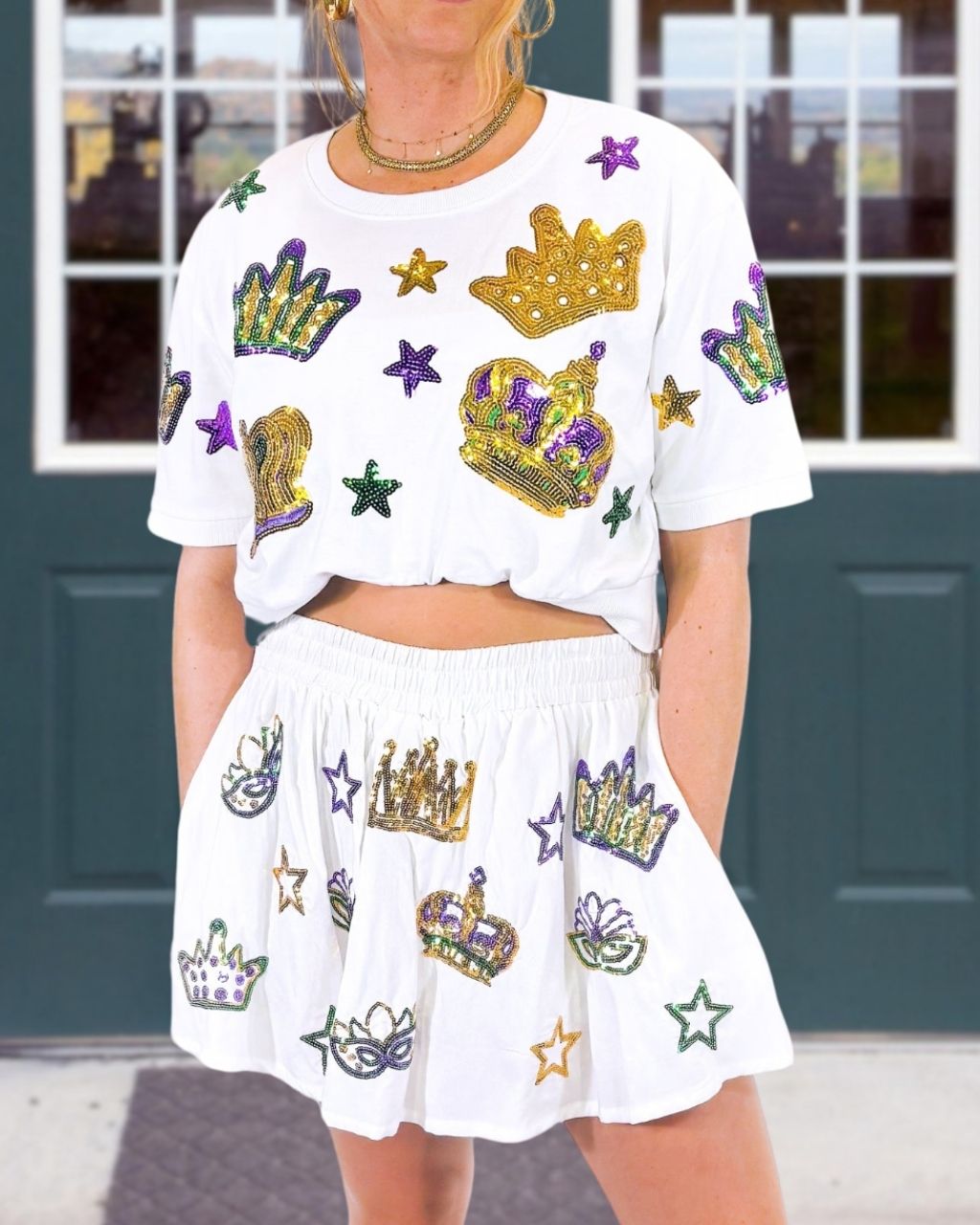 Game Day Carnival Crown Star Sequin Skirt