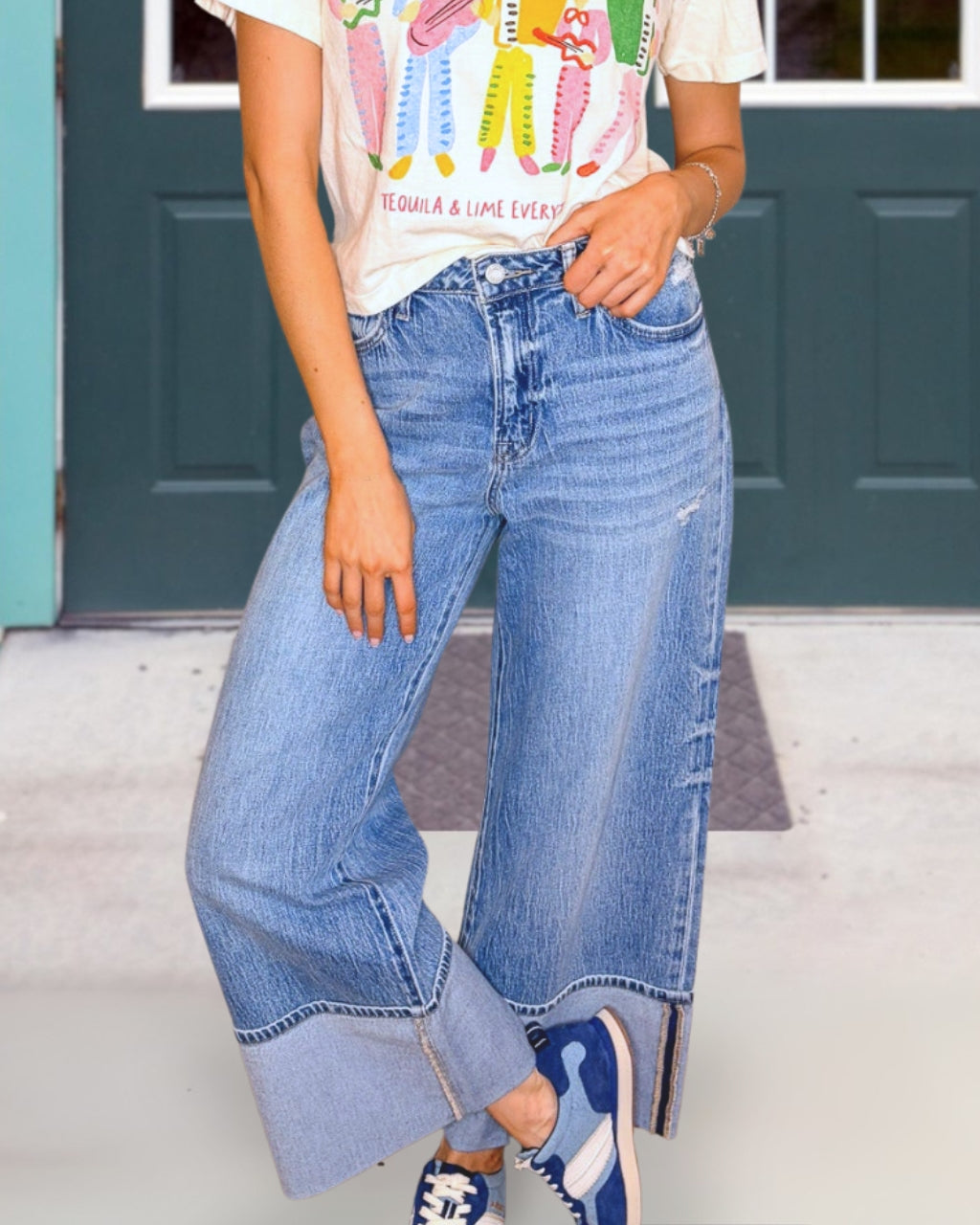 Cool Staple Cuffed Wide Leg Jeans