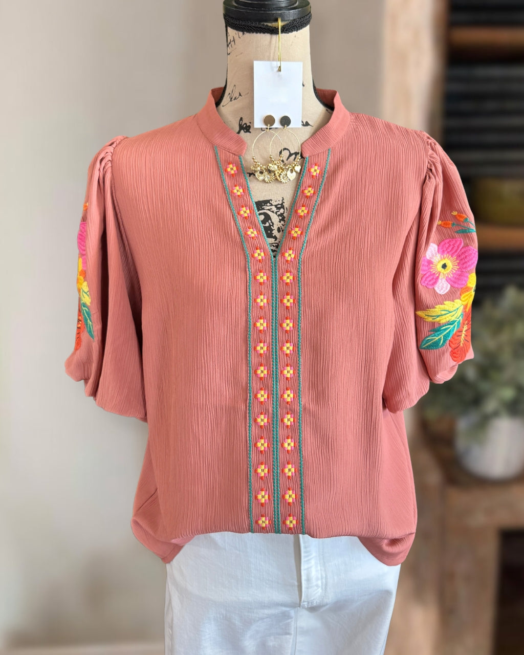 Textured Embroidered Floral Top