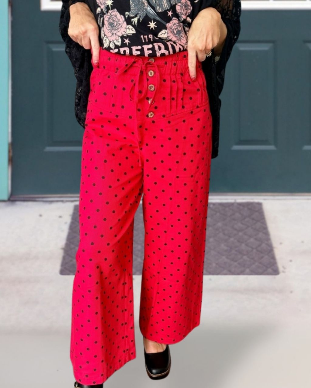 Polka Dot Front Button Pants