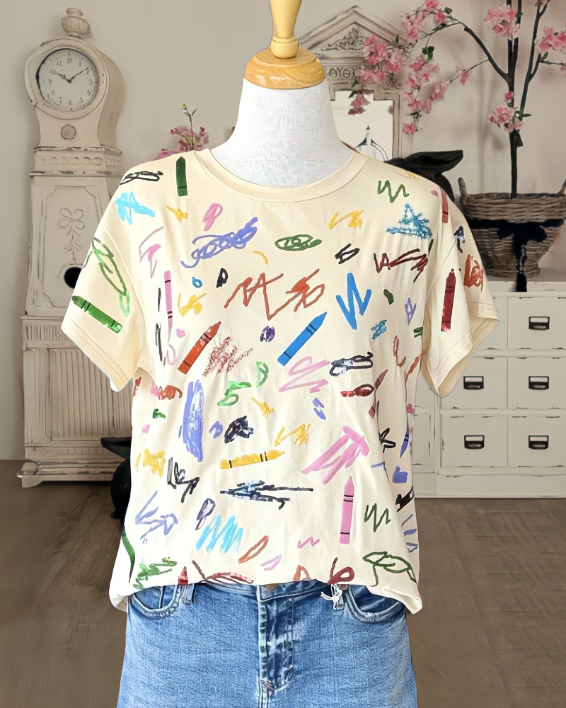 Multi Crayon Scribble Tee-Beige