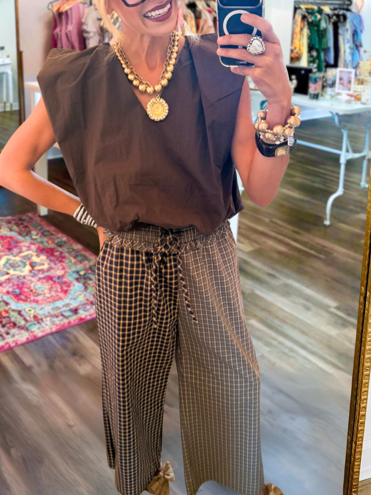 Trendy Plaid Patchwork Pants