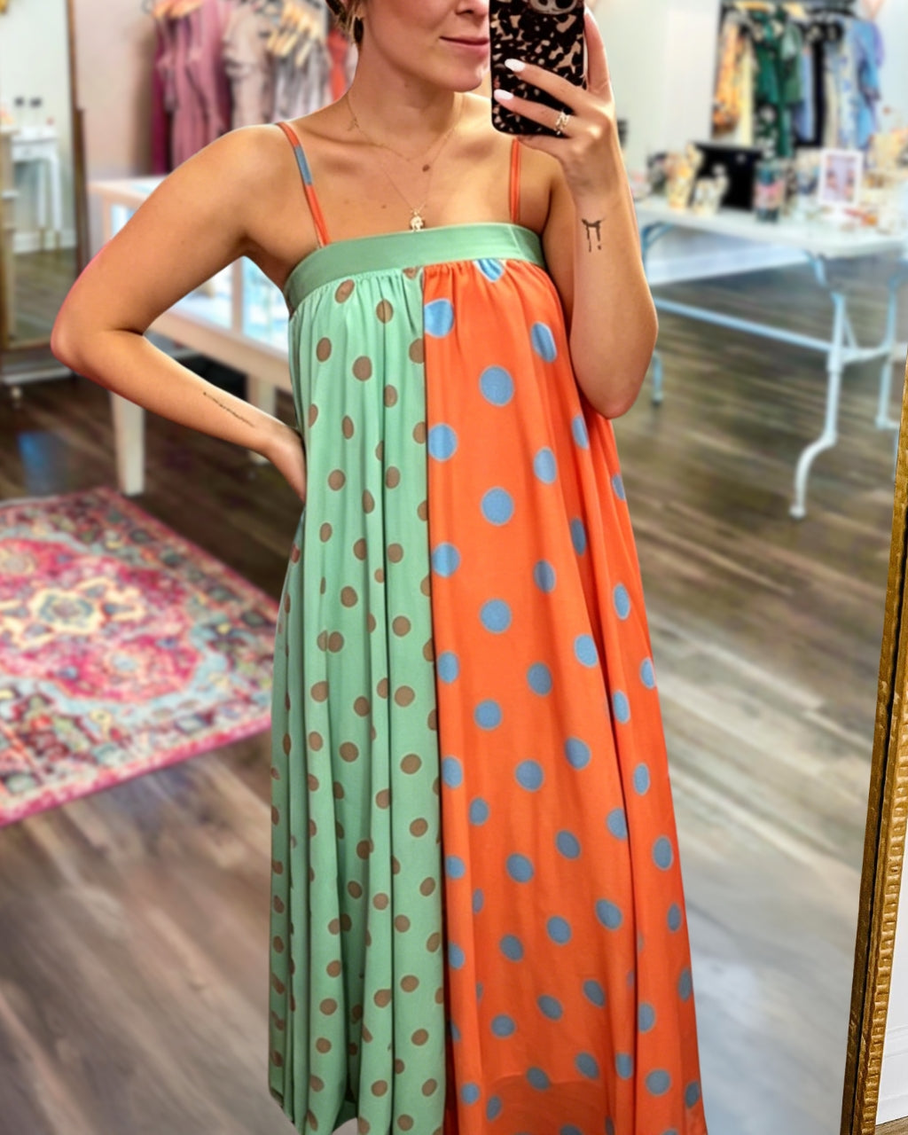 Polka Dot Contrast Strapless Dress