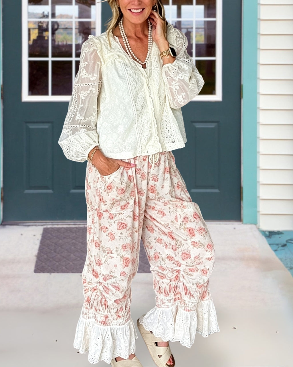 Casual Floral Lace Pants