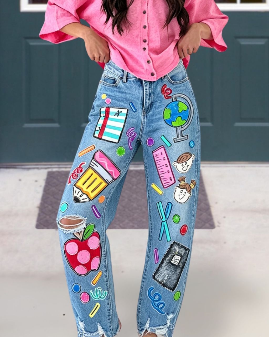 School Supplies Printed Jeans