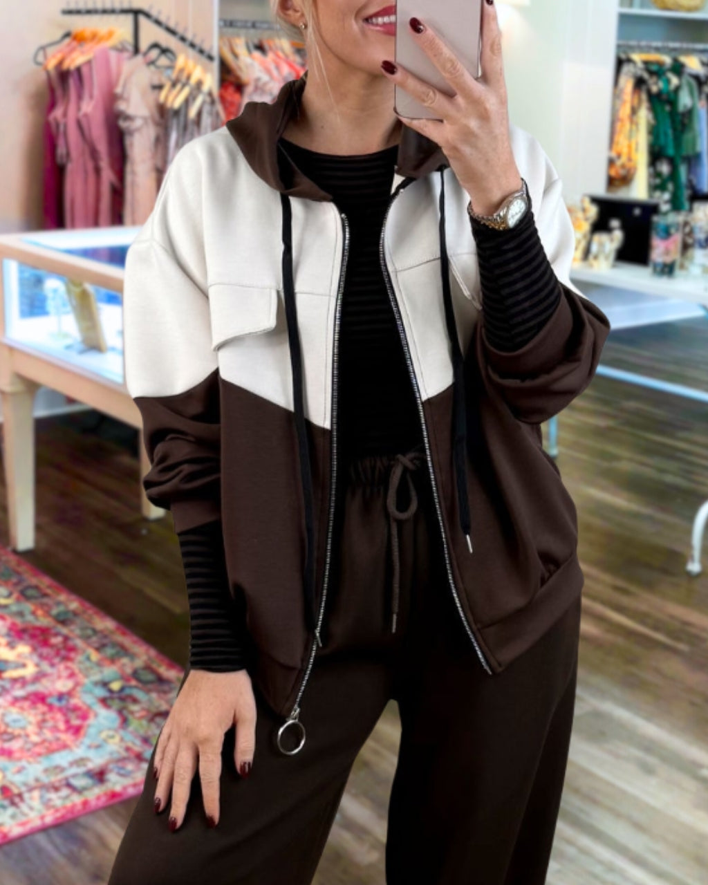 Chic Color Block Zip Hoodie