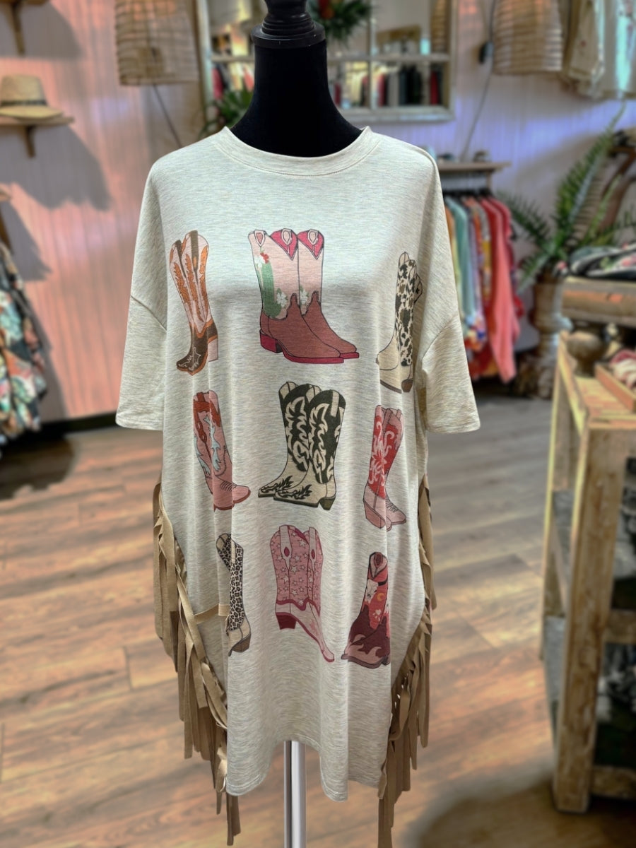 Boot Print Fringe Dress