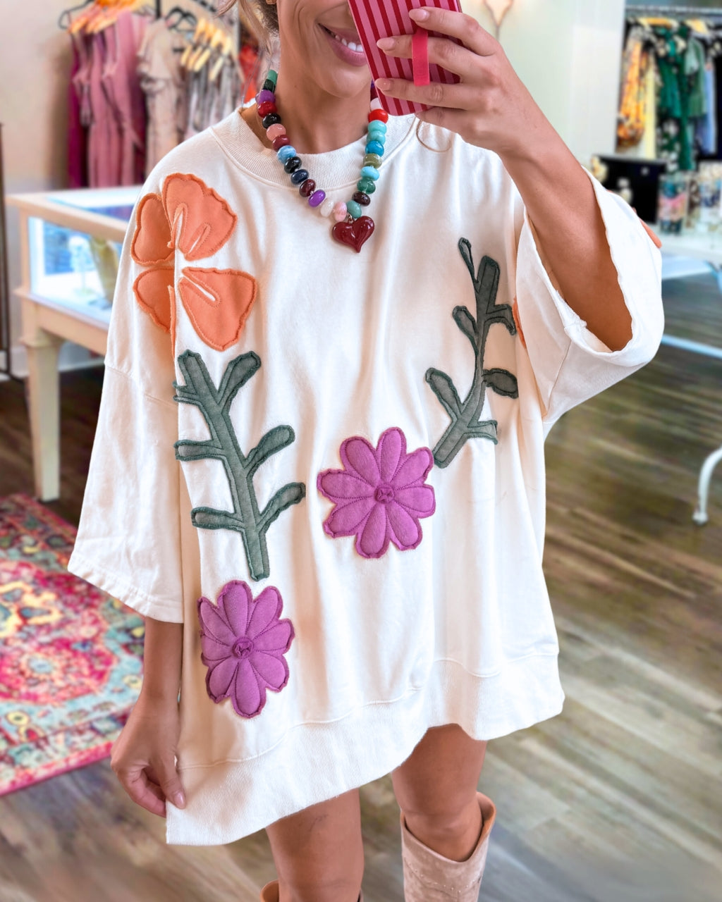 Floral Patch Oversized Top