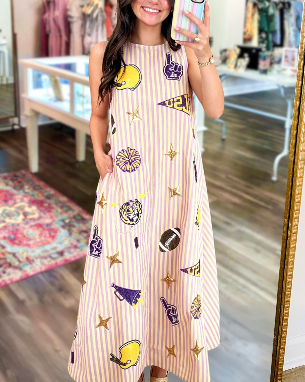 Cheering In Style Sequin Stripe Midi Dress