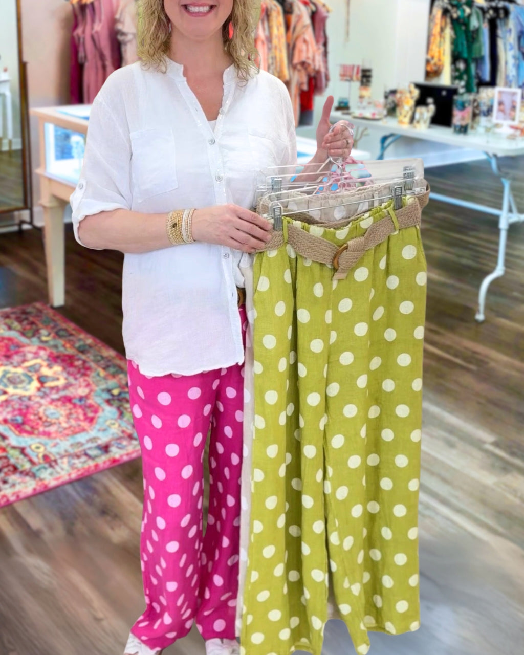 Polka Dot Linen Wide-leg Pants
