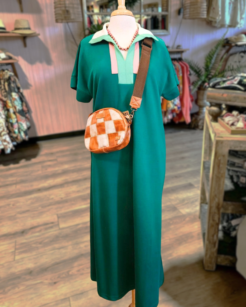 Color-blocked Lapel Maxi Dress