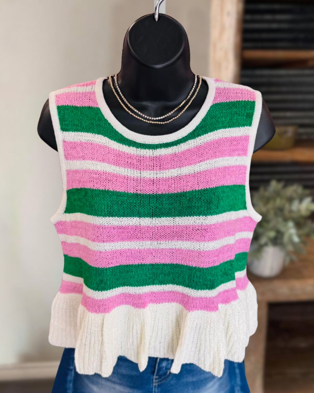 Color-block Striped Knit Vest
