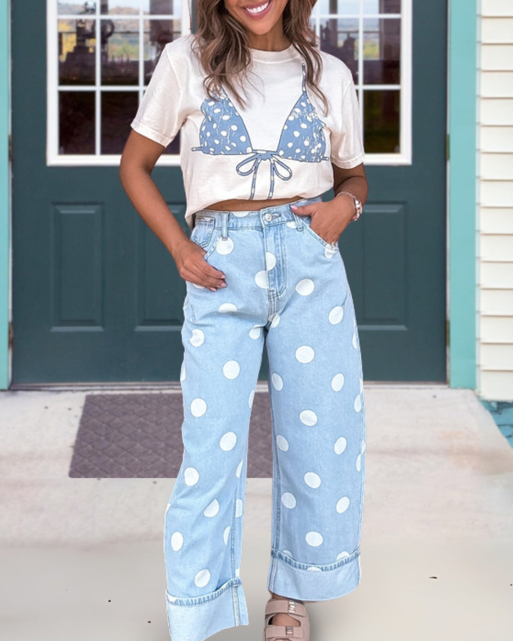 Simple Polka dot Denim Pants