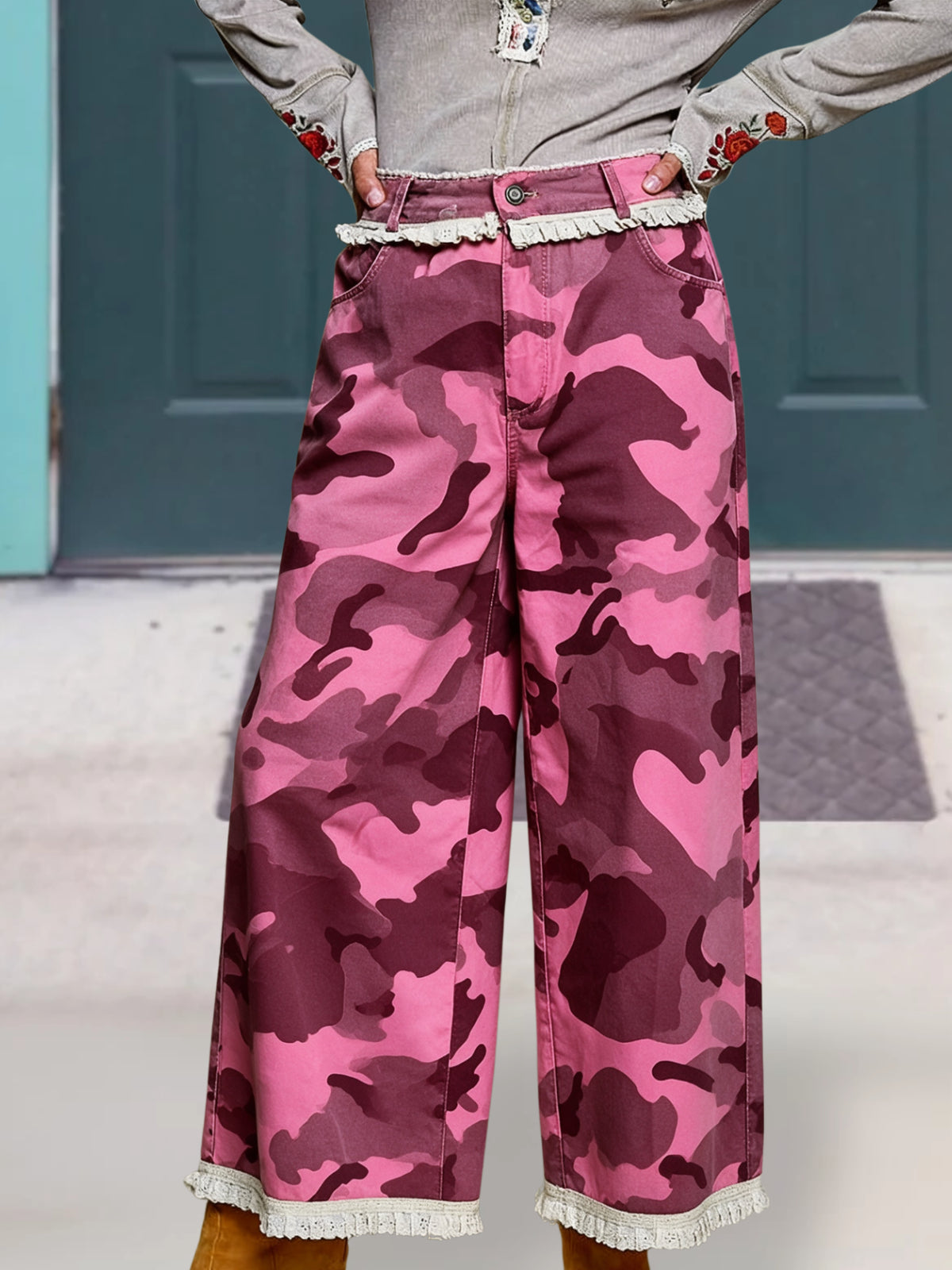 Casual Camouflage Lace Pants