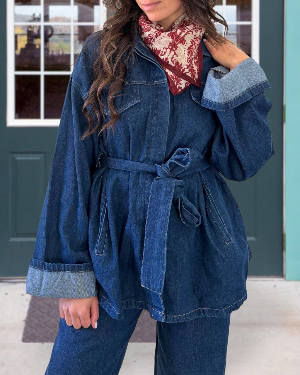 Trendy Belted Denim Jacket