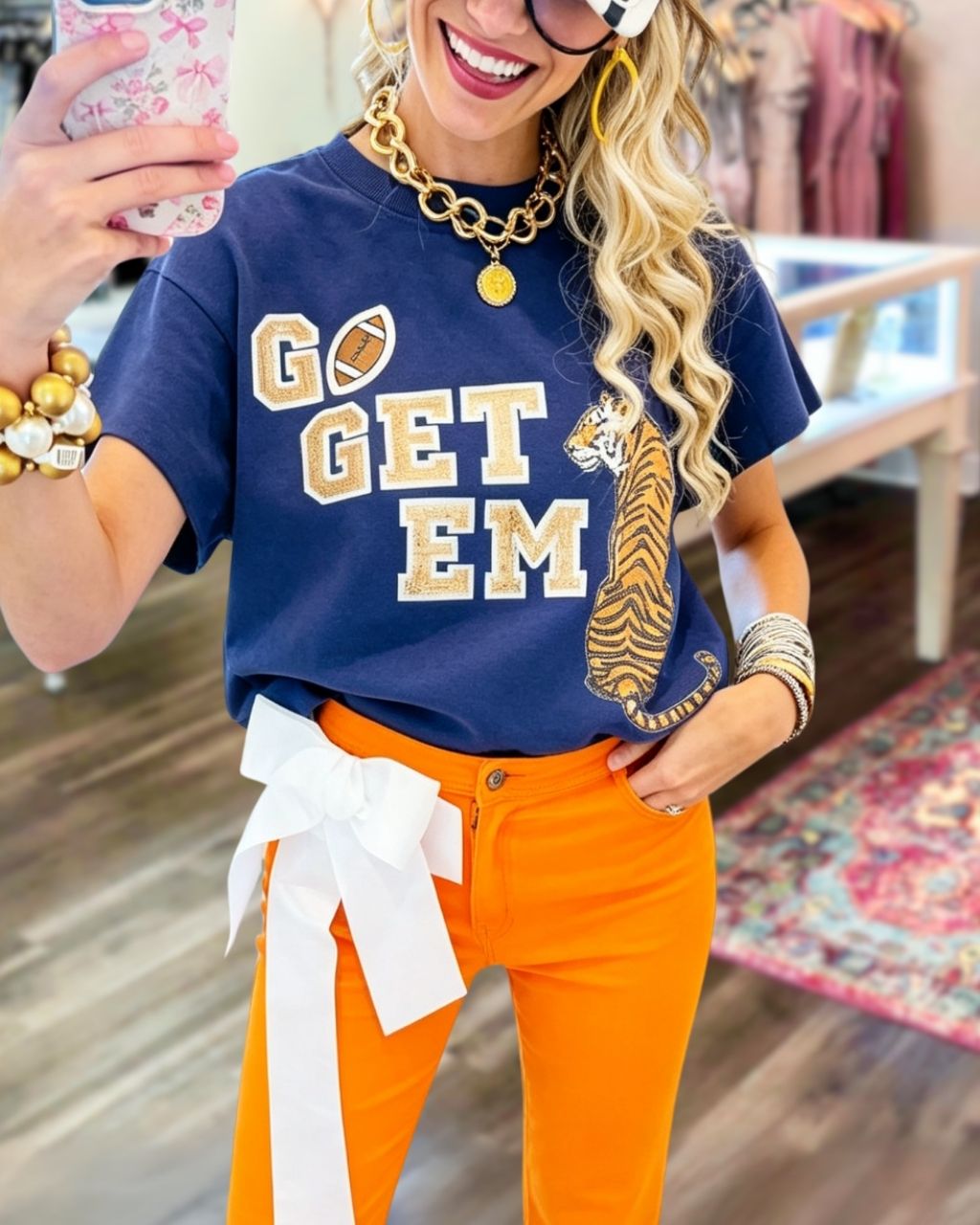 GO GET EM Football Tiger Embroidered Patch T-shirt