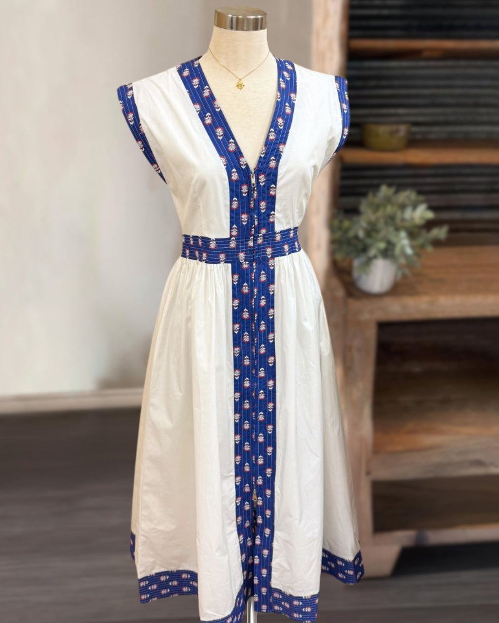 Floral Patchwork Sleeveless Poplin Dress