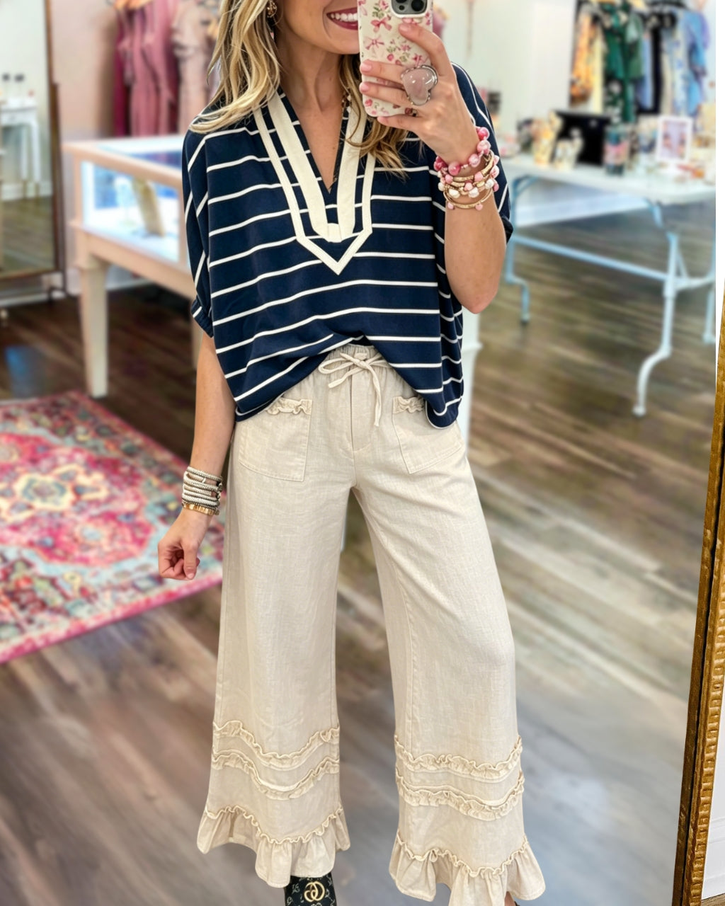 Ruffled Cotton-Linen Pants
