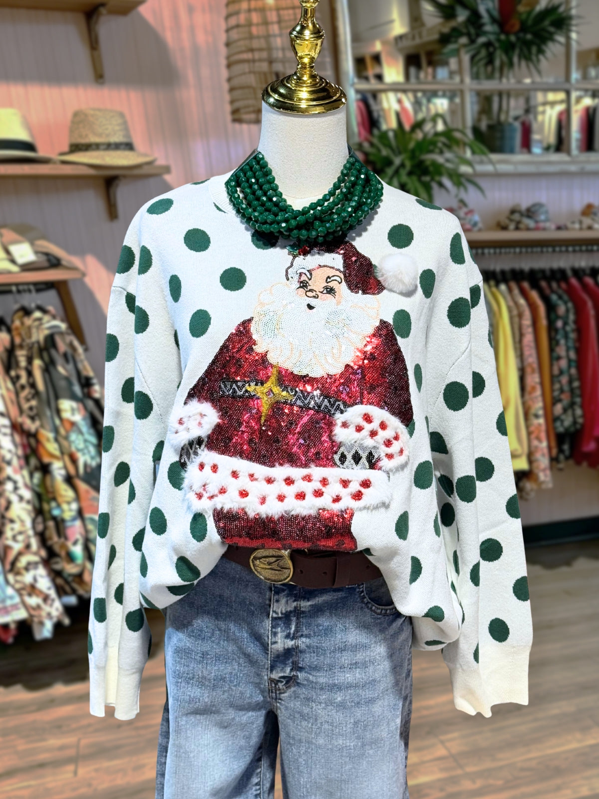 Santa Claus Sequined Polka Dot Pullover