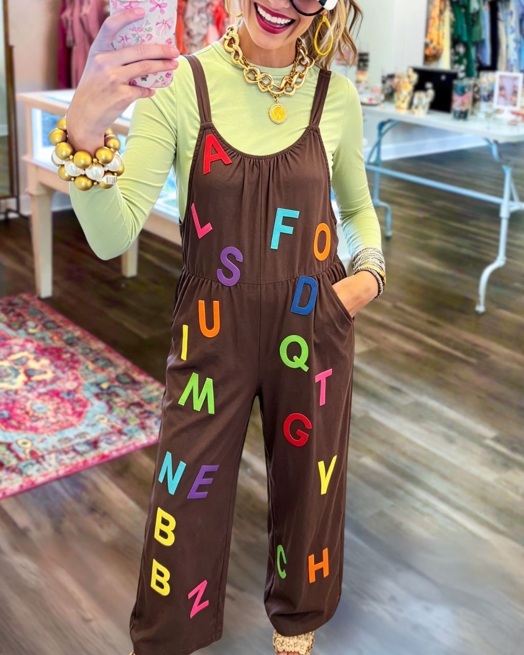Unique Letter Embroidered Overalls